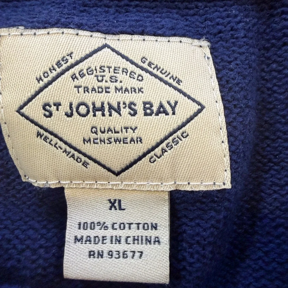St Johns Bay Mens Navy Blue Polar Bear Fair Isle Cotton Crewneck Sweater XL